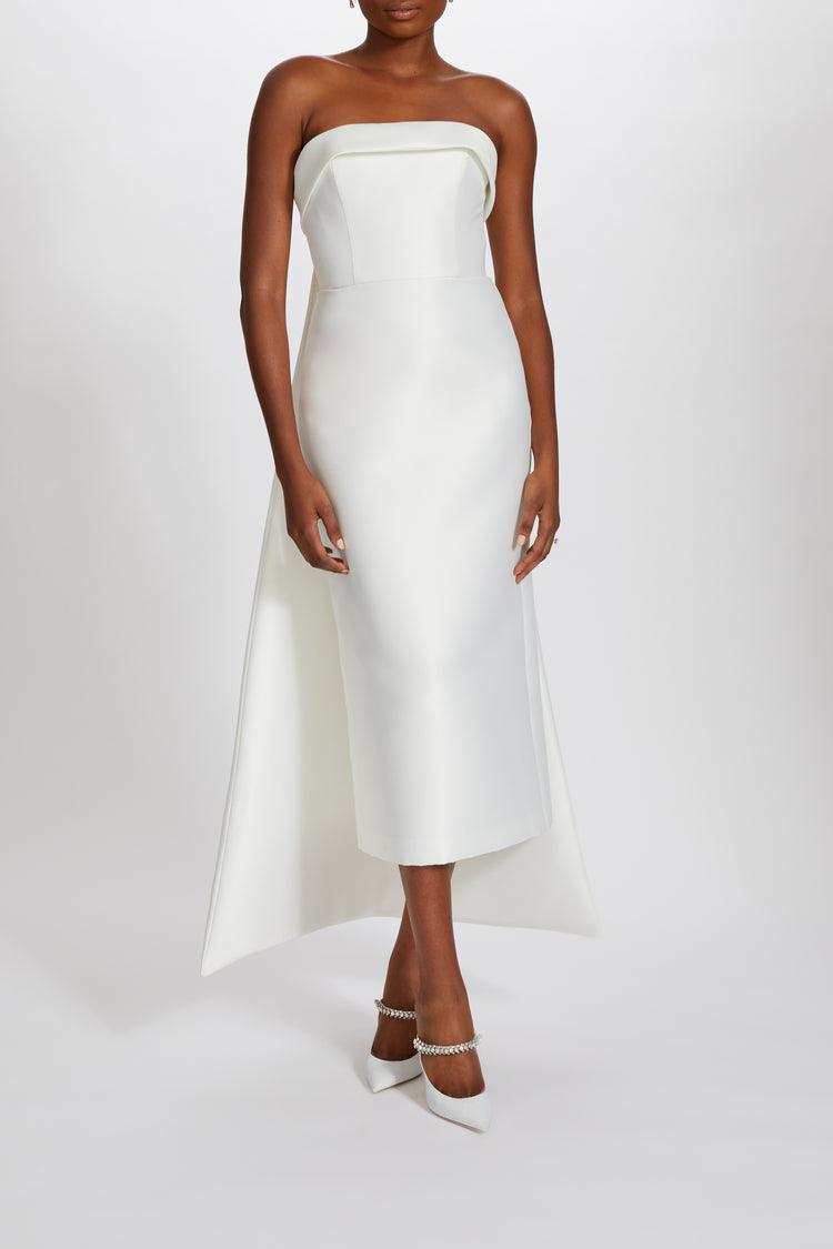 amsale little white dress LW163 Product Details 100% polyester Mikado Tea-Length Slim Dress with