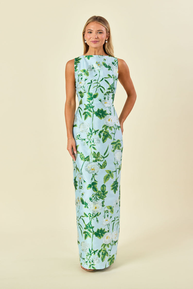 Sabrina Bodice with Straight Skirt in Camellia Jacquard Alice Blue Sabrina Bodice with Straight Skirt in Camellia Jacquard Alice Blue