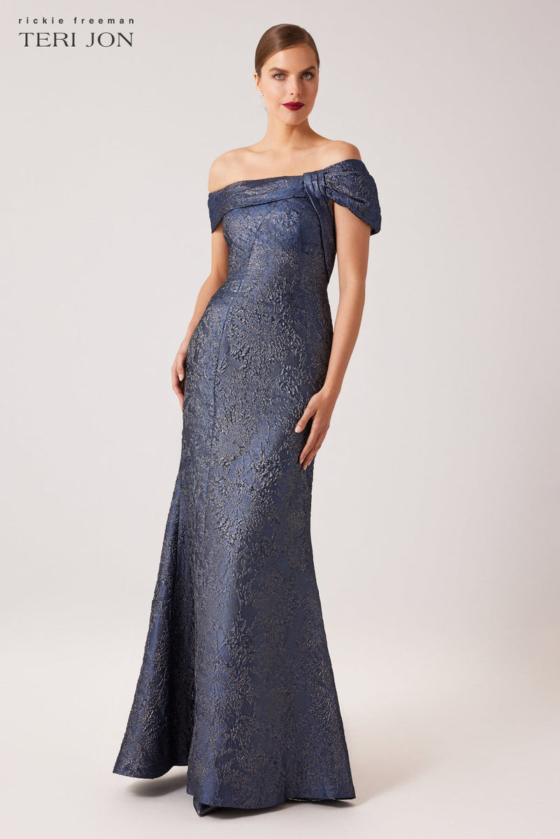 teri jon sequin dress Organza Off-the-Shoulder Sequin Embroidered Tulle Gown