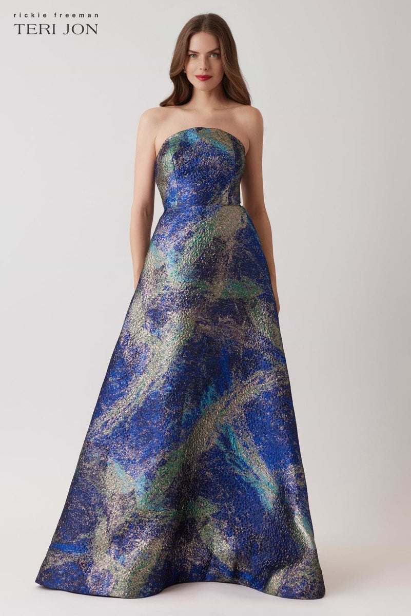 Teri Jon Strapless Jacquard Starburst Pattern Gown Size 10 Teri Jon Strapless Jacquard Starburst Pattern Gown Size 10