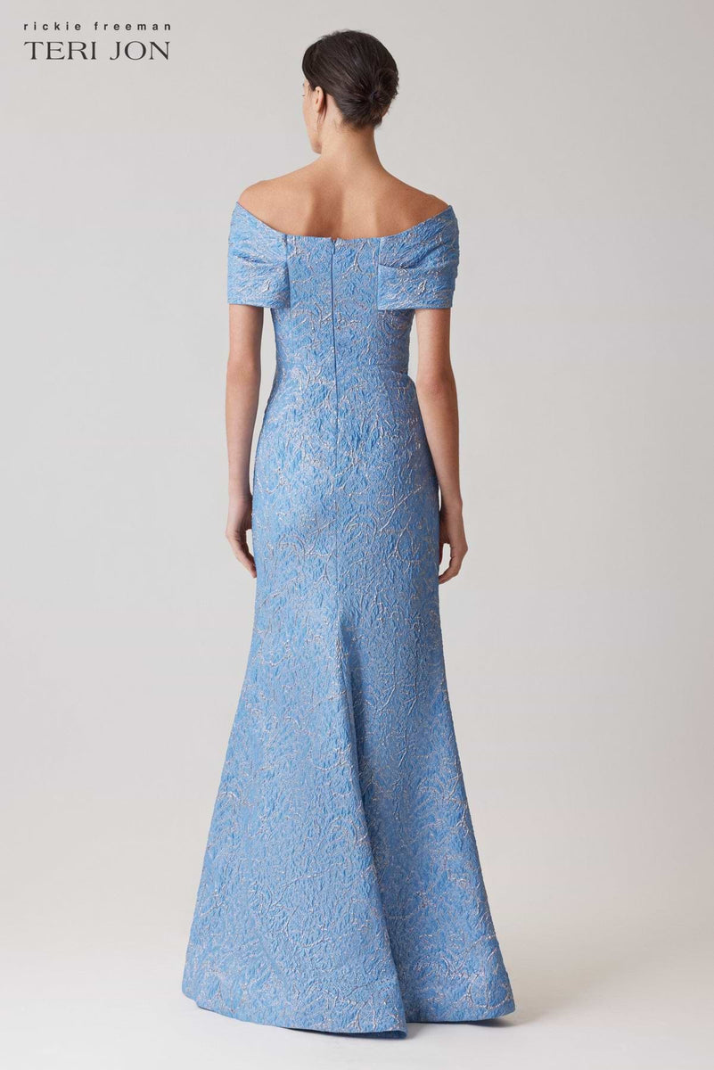 teri jon blue lace dress Cotton Lace Off the Shoulder High Low Dress  Terijon.com
