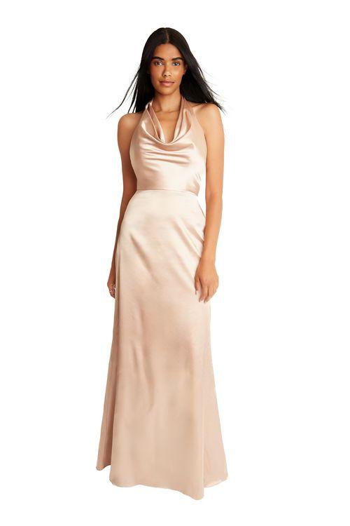 stretch charmeuse bridesmaid dresses Bari Jay Dress 2626 Ivory COLOR|21|GOLD Denim dress, lace hem, Size:Us Size 24W in bra and zipper