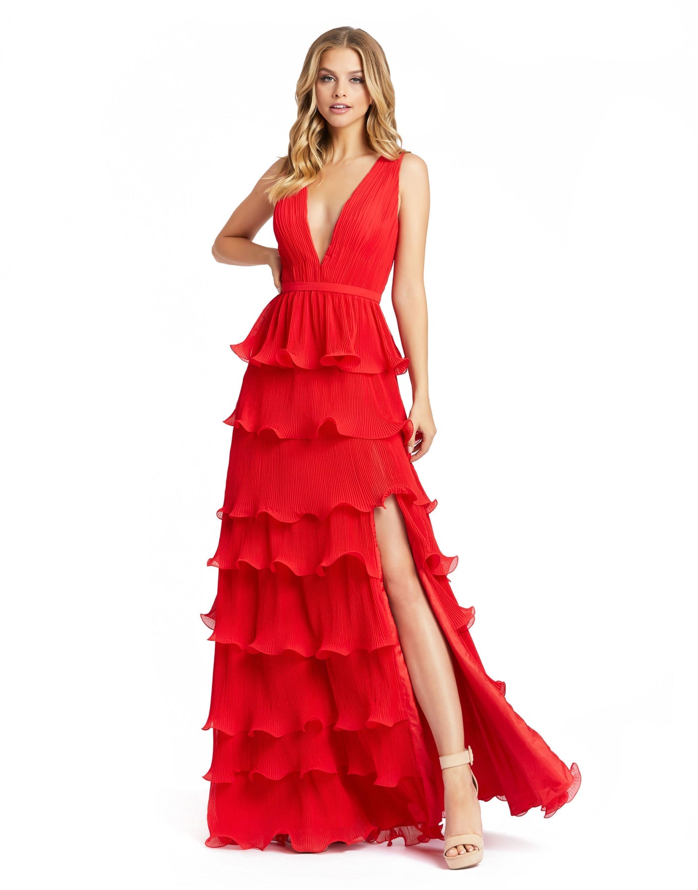 mac duggal red ruffle dress A Red Mac Duggal Dress