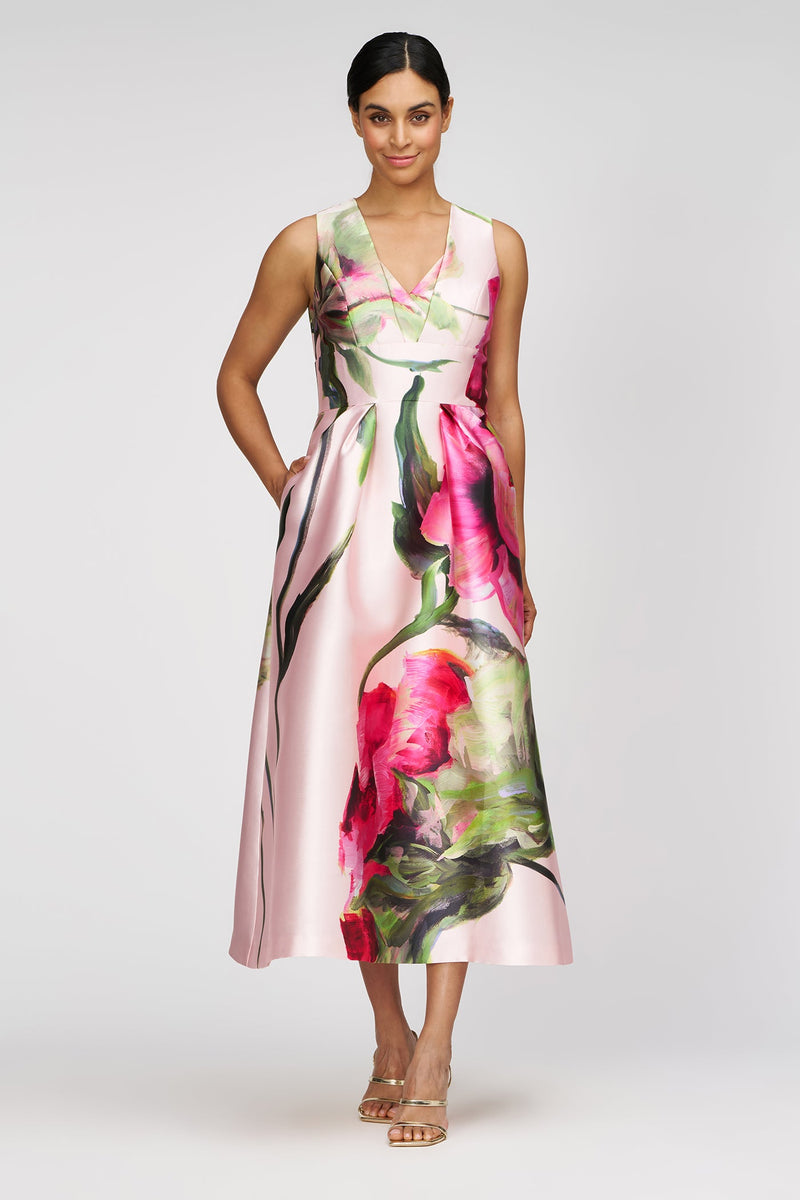 Kay Unger Women's Regina Floral Satin Midi-Dress - Blush