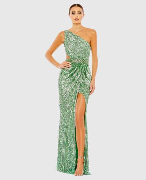green emerald velvet dress Mac Duggal - Gold Beaded Floral Sleeveless Gown