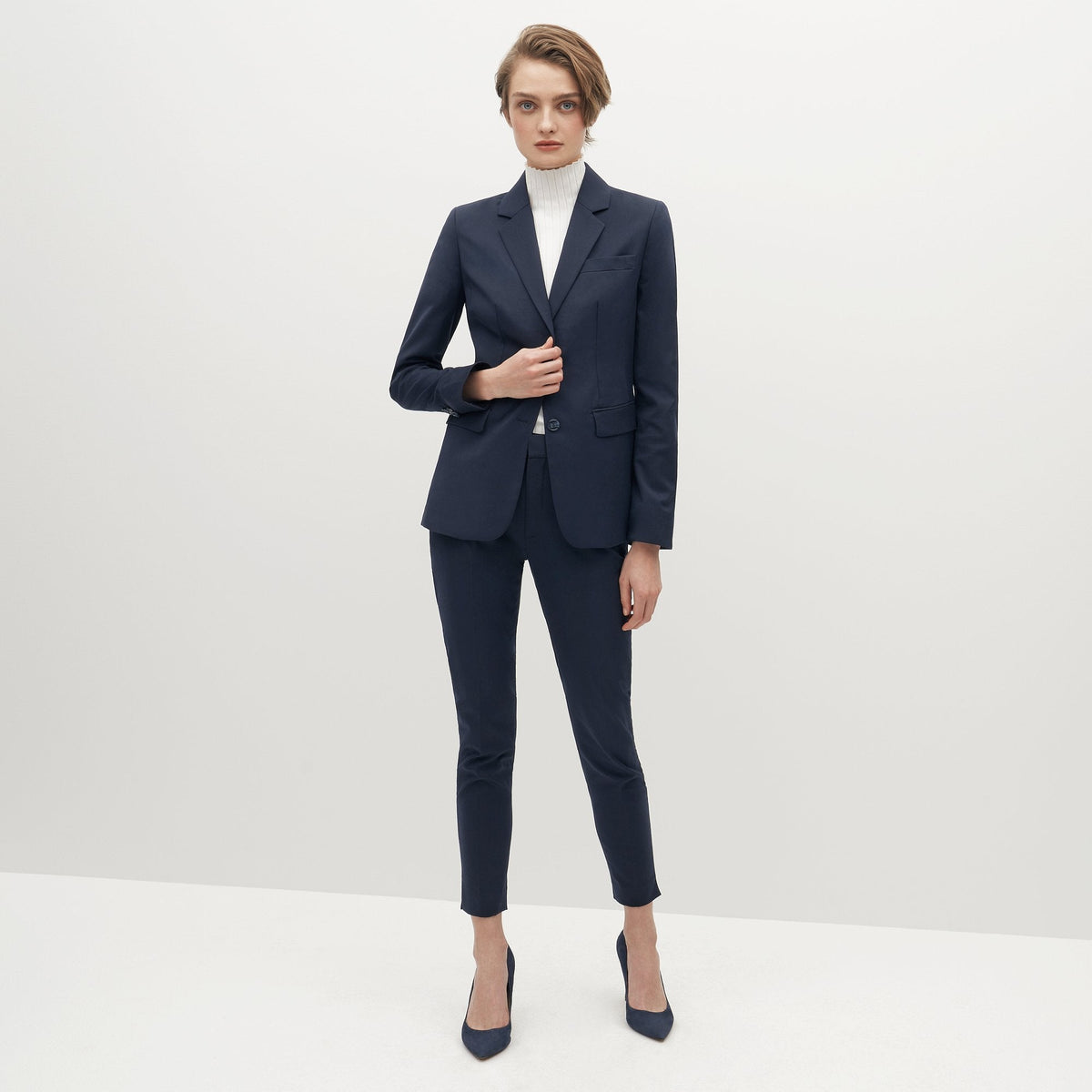 Navy blue pants suit best sale