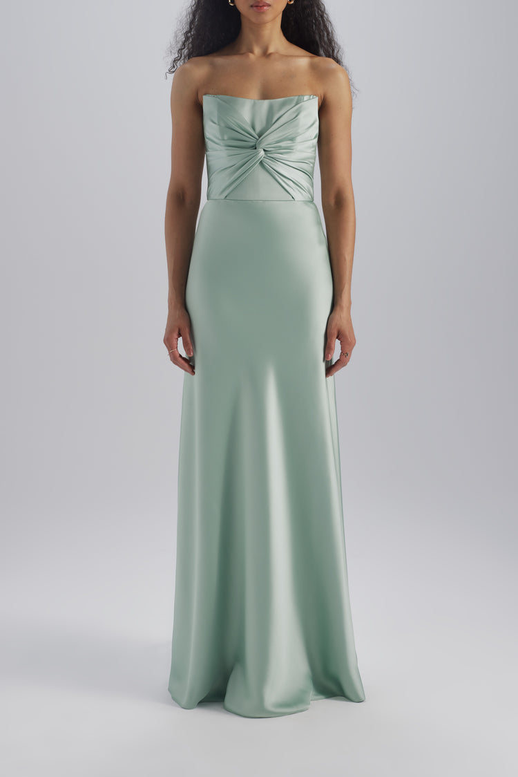 green emerald velvet dress A-Line Floor Length Satin Bridesmaid Dress Pleated Bell Sleeves Sweetheart  Formal Gown COCOMELODY CG0316 main image 0