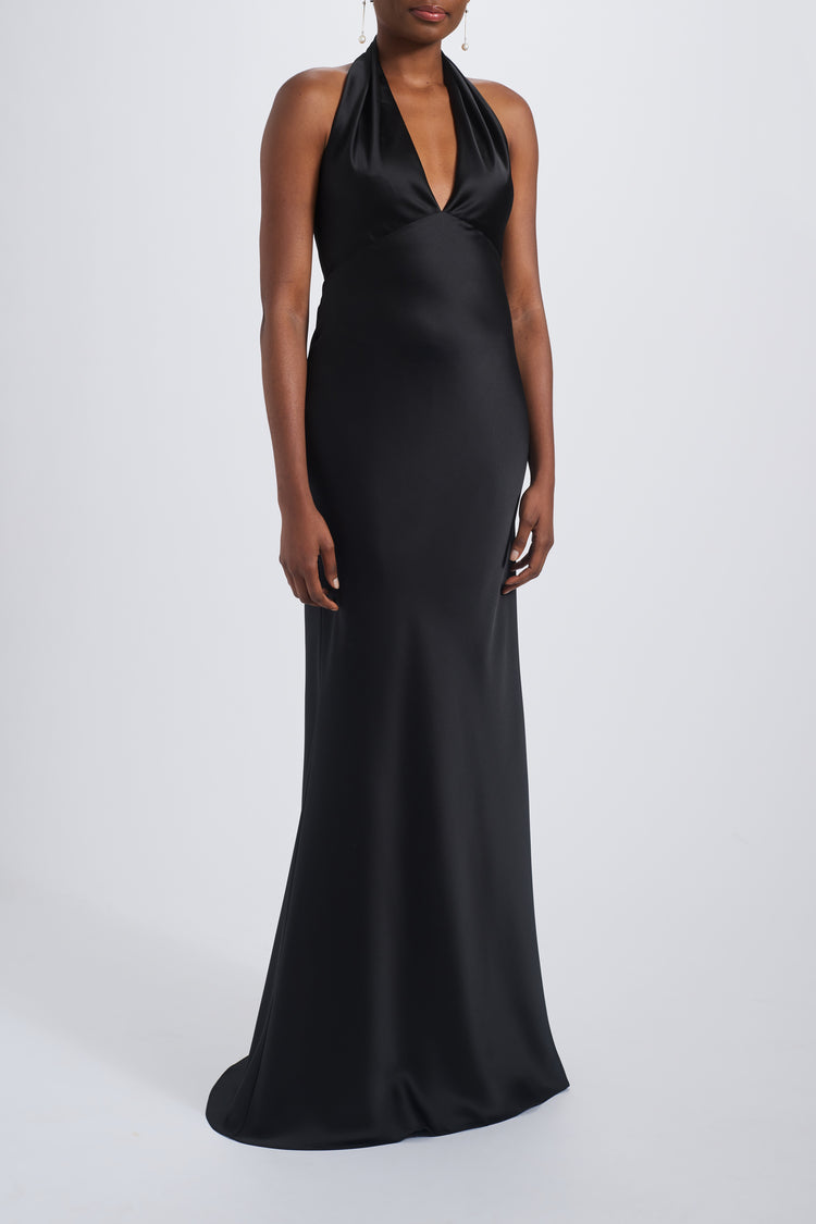 sachin and babi light blue dress Black halter Empire waist high low Long Dress main image 1