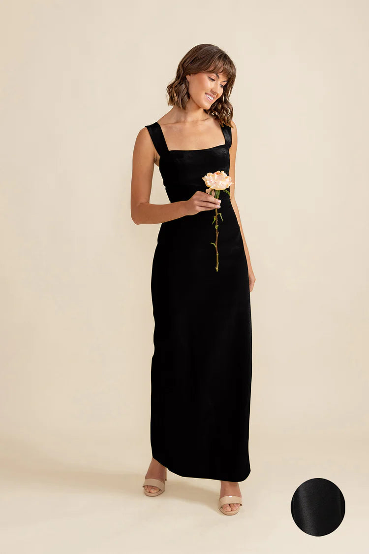 Beckett Bodice With Straight Skirt in Shantung Black