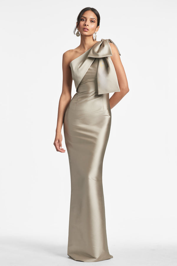 Sachin Babi Women's Bonnie Satin One-Shoulder Gown - Pewter