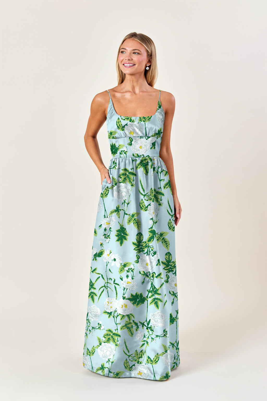 Jane Bodice with Gathered Skirt in Camellia Jacquard Alice Blue