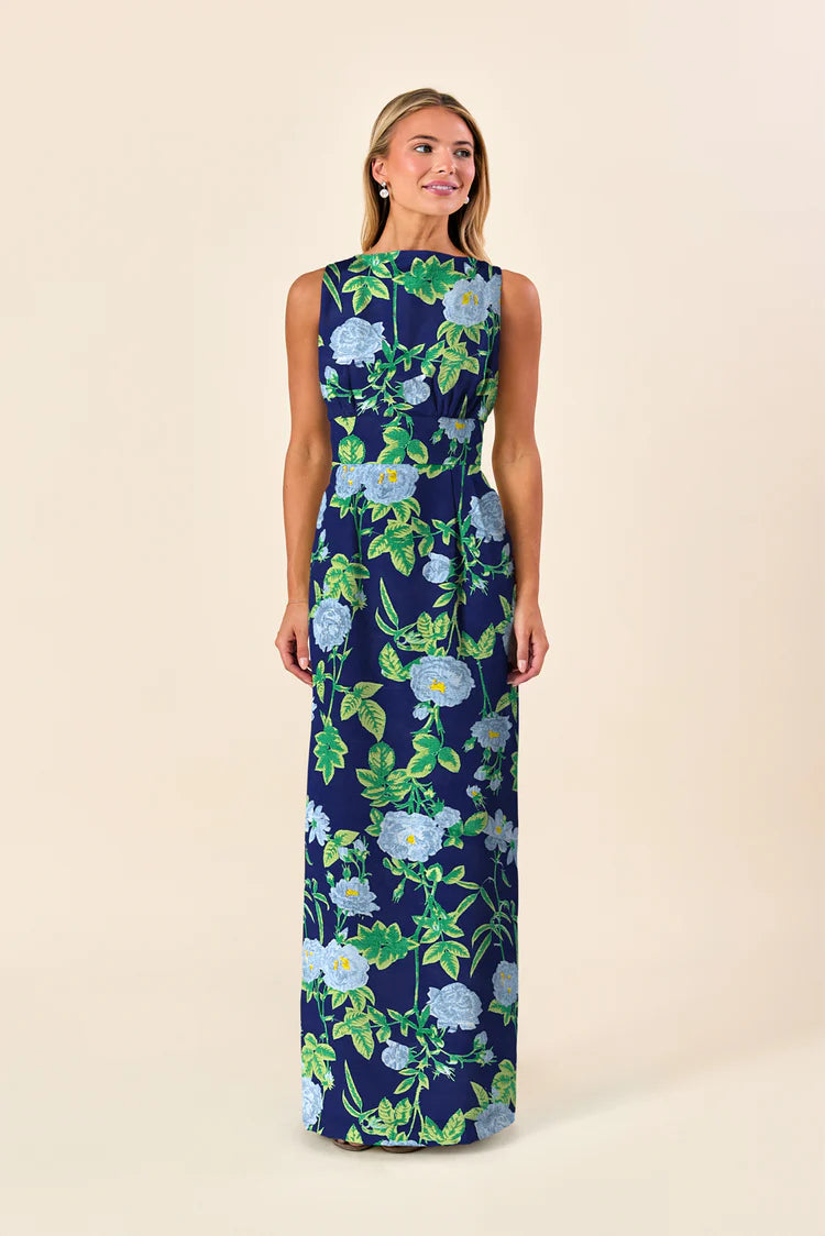 bridesmaid sabrina dress Sabrina Bodice with Straight Skirt in Camellia Jacquard Navy