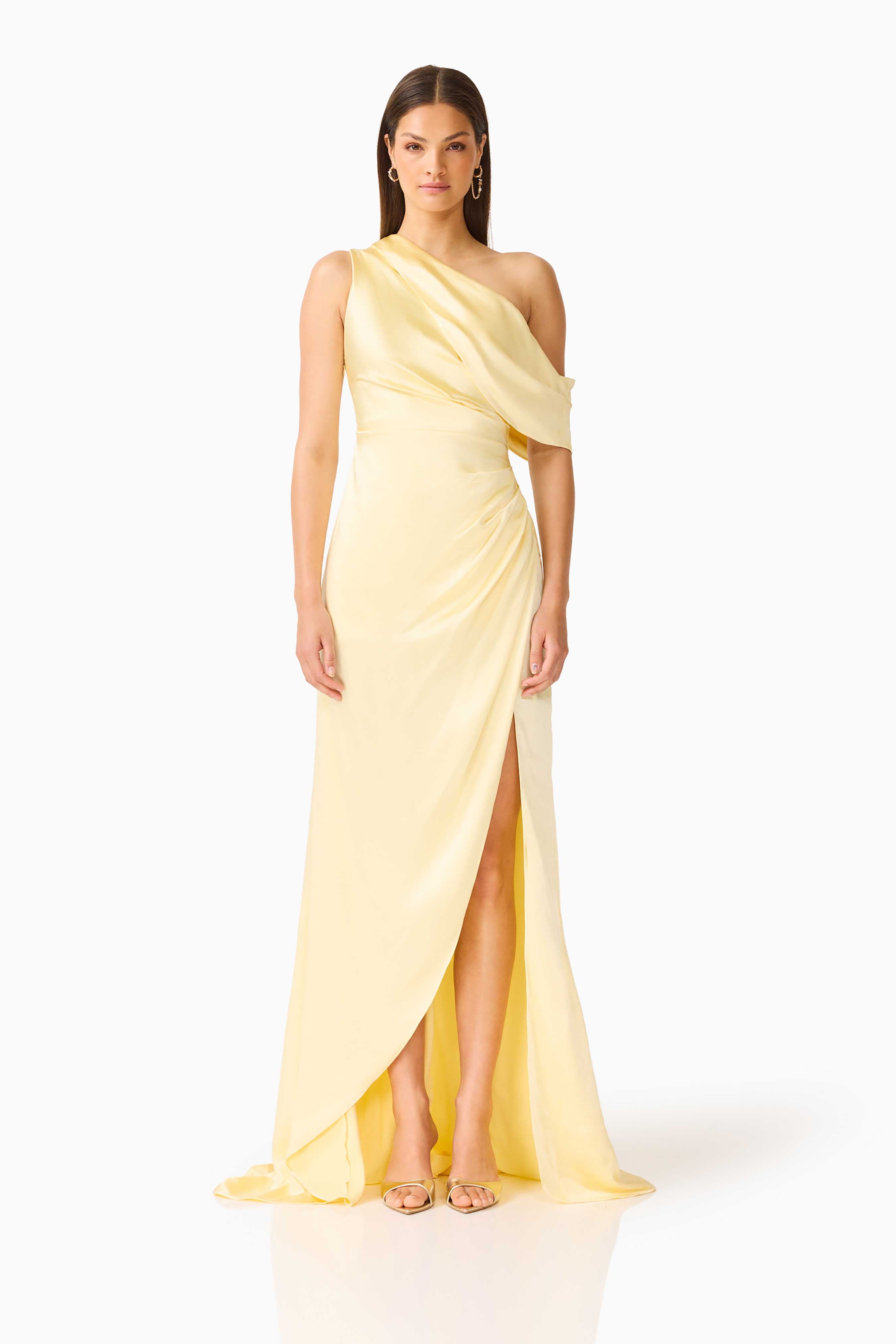Isadora One Shoulder Gown in Butter Yellow | Bella Bridesmaids Isadora One Shoulder Gown in Butter Yellow | Bella Bridesmaids