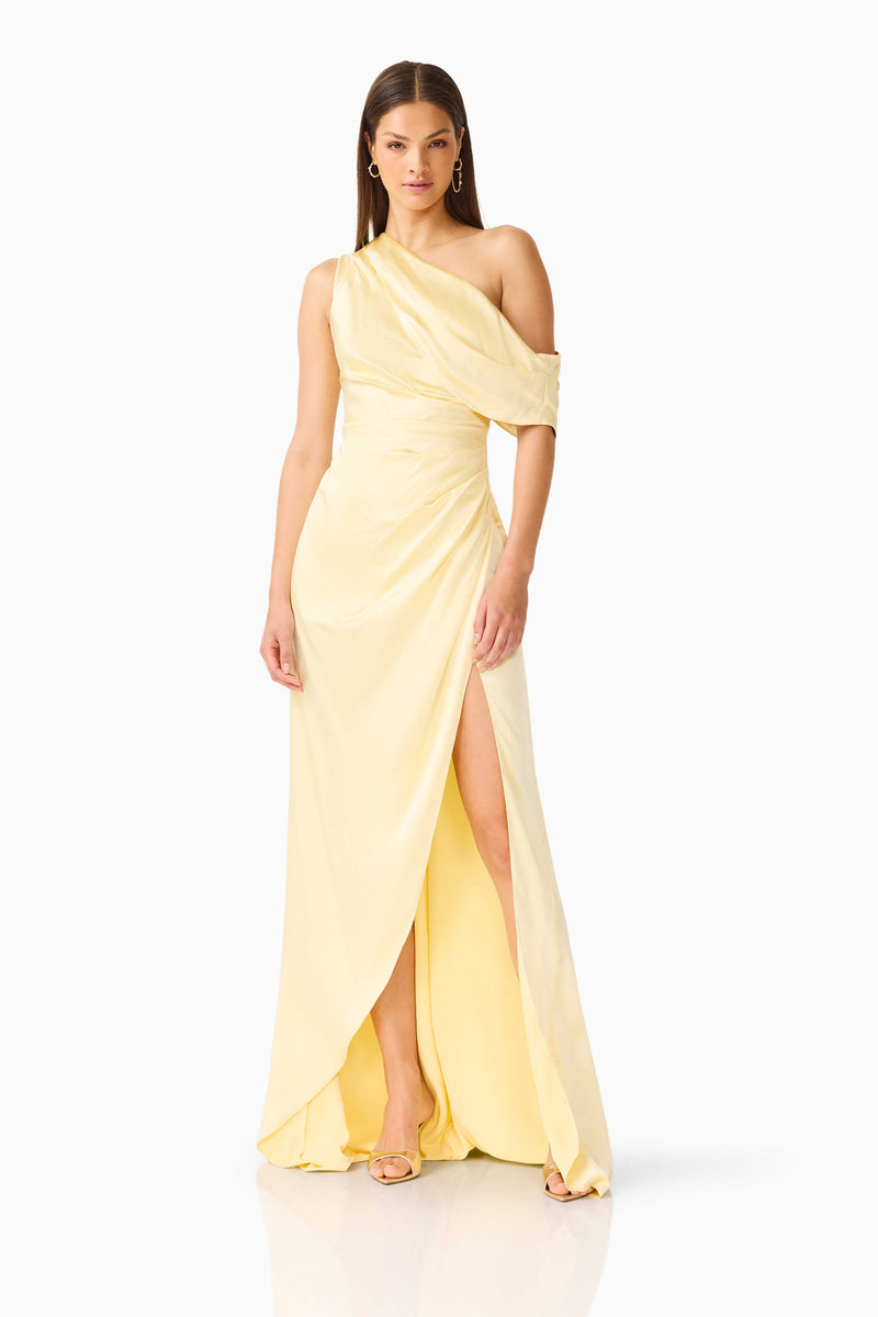 Isadora One Shoulder Gown in Butter Yellow | Bella Bridesmaids Isadora One Shoulder Gown in Butter Yellow | Bella Bridesmaids