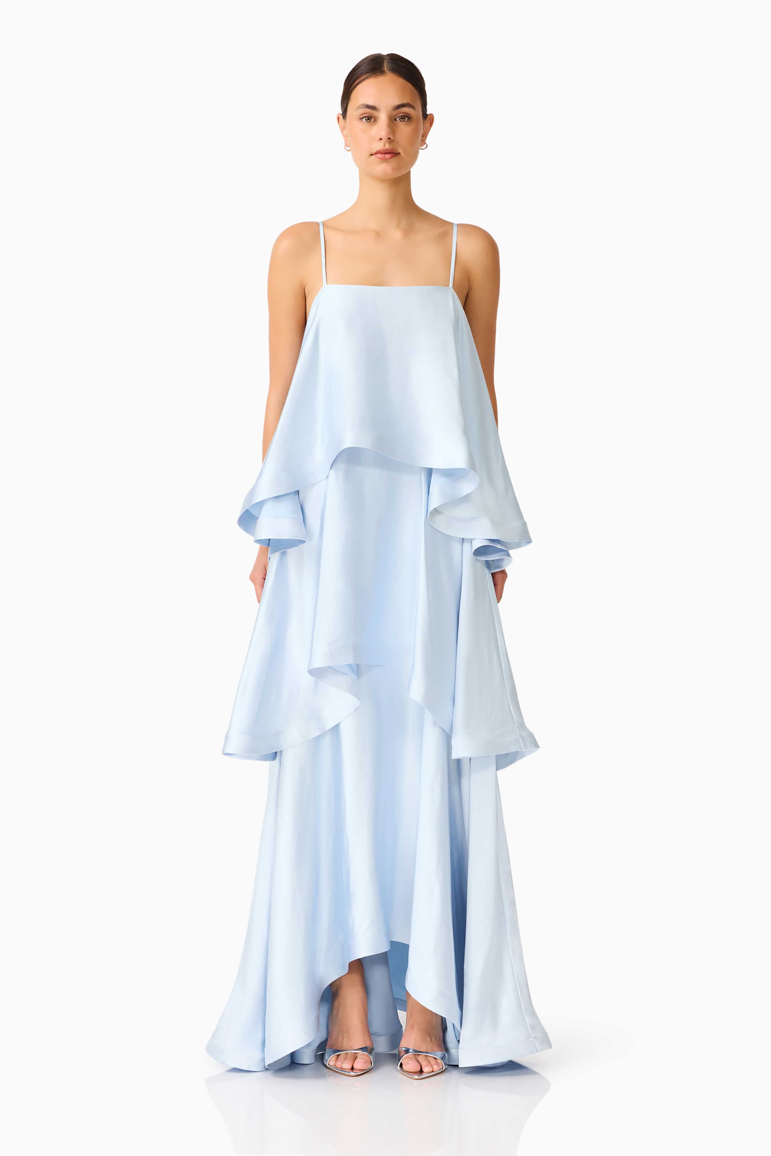 fitted lace wedding dress Tilly Tiered Maxi Dress in Pale Blue