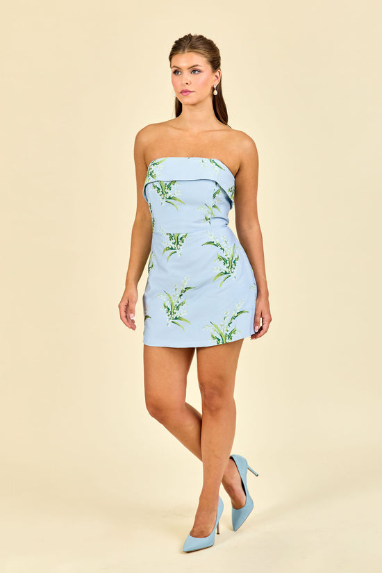 straight mini dress Eva Bodice with Skirt Little White Powder Blue Lily of the Valley Jacquard product_family:L14008P its an impeccable choice Yonder Sheer Panel Lace Color:#38-Cornflower Blue