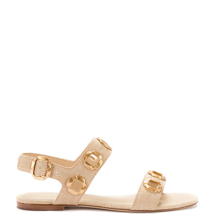 Milan Flat Sandal In Beige Raffia | Bella Bridesmaids