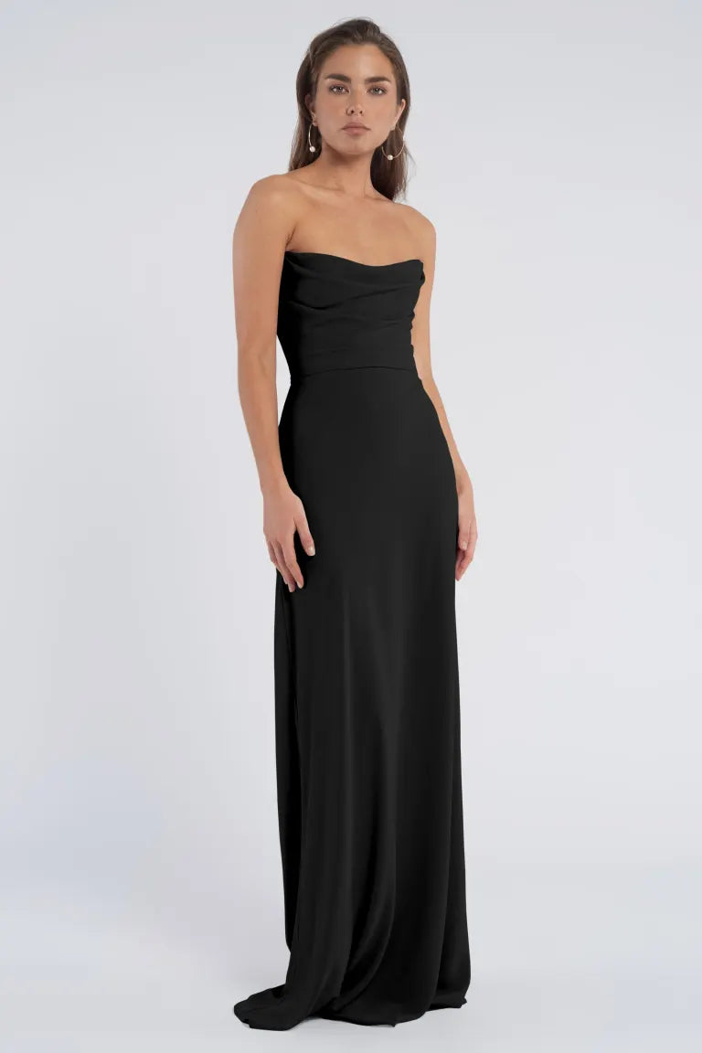 Jenny Yoo hotsell Strapless Chiffon Black Dress