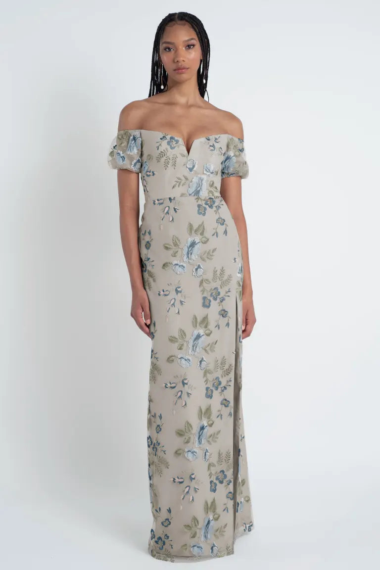 jenny yoo blue floral dress Jenny Yoo Bridesmaid Dress Navy Floral Mix