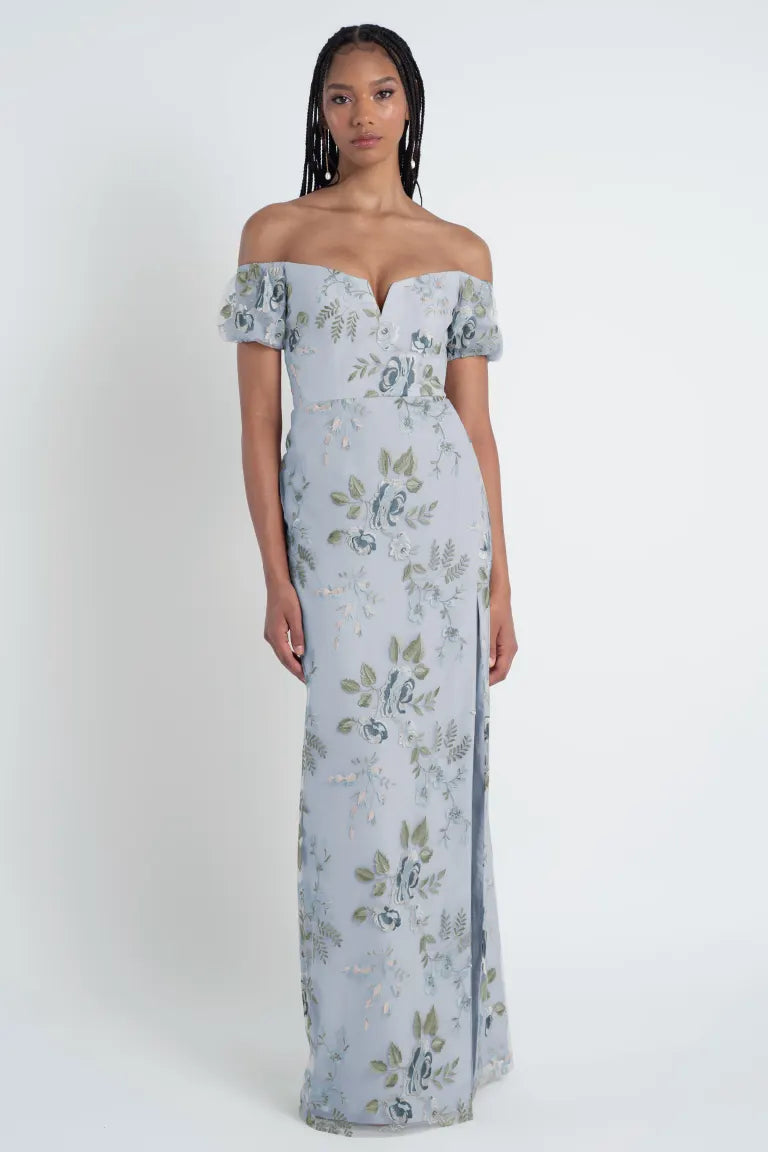 lan ting bridesmaid dresses Jenny Yoo Long Bridesmaid Dress Lynette Enchanted Floral Whisper Blue