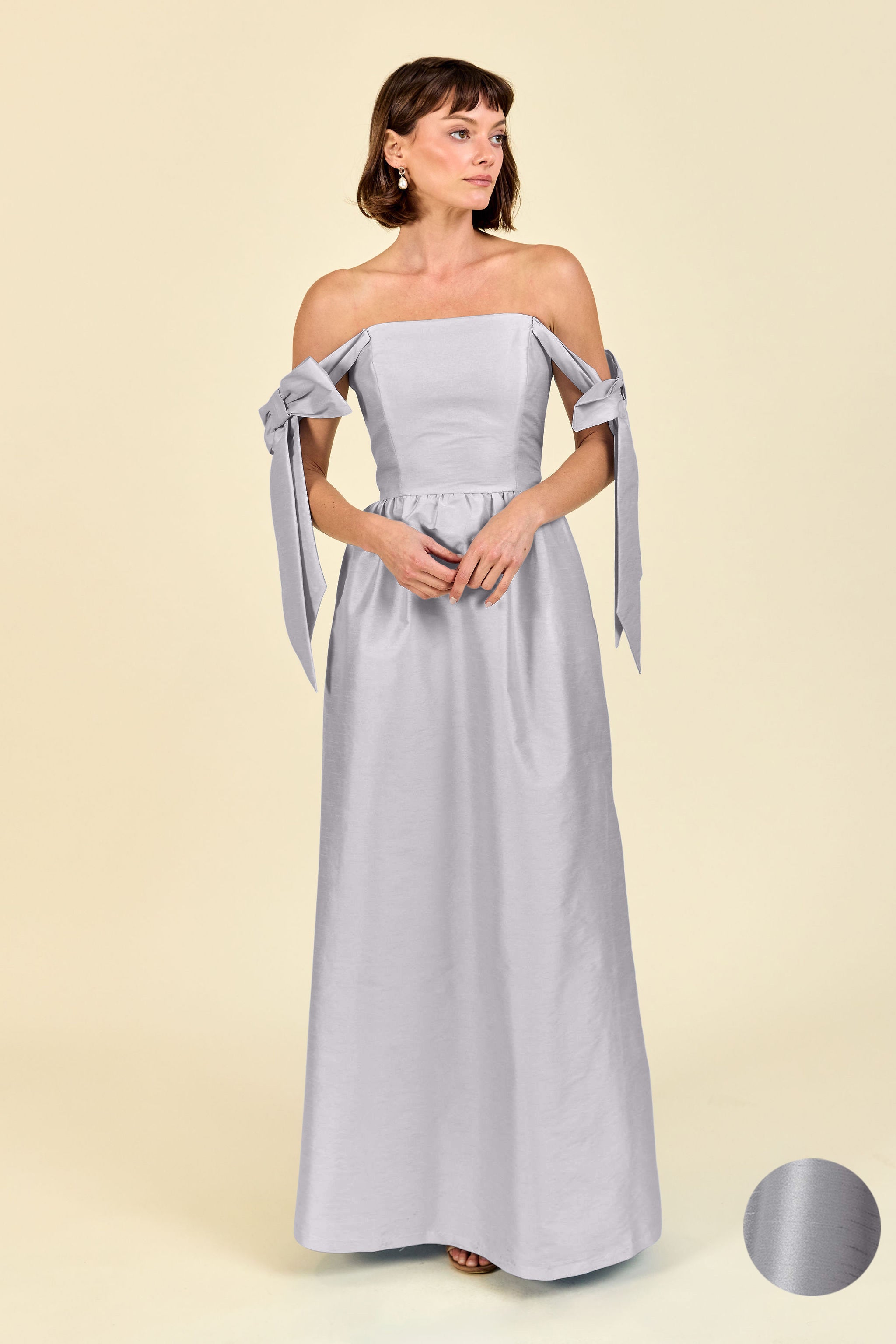 silk shantung bridesmaid dresses Julie Bodice with Gathered Skirt in Shantung Peony