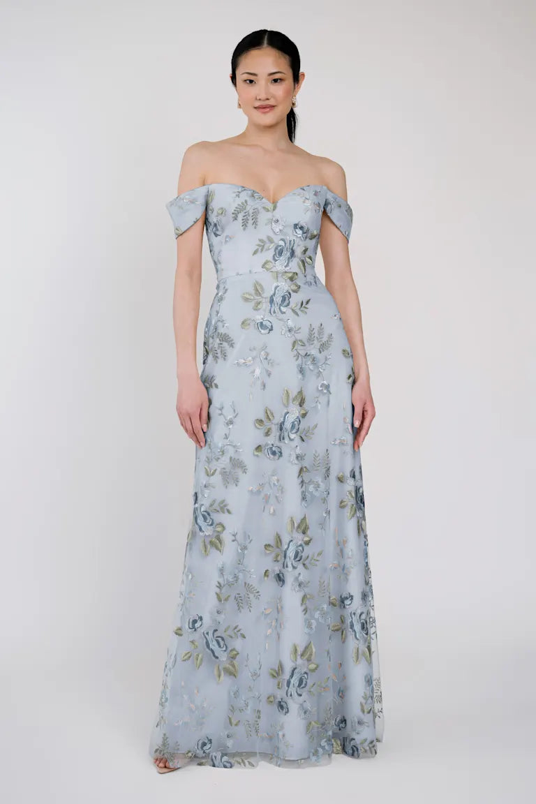 Blue Floral Embroidered Jenny Yoo Floral Dresses Jenny Yoo