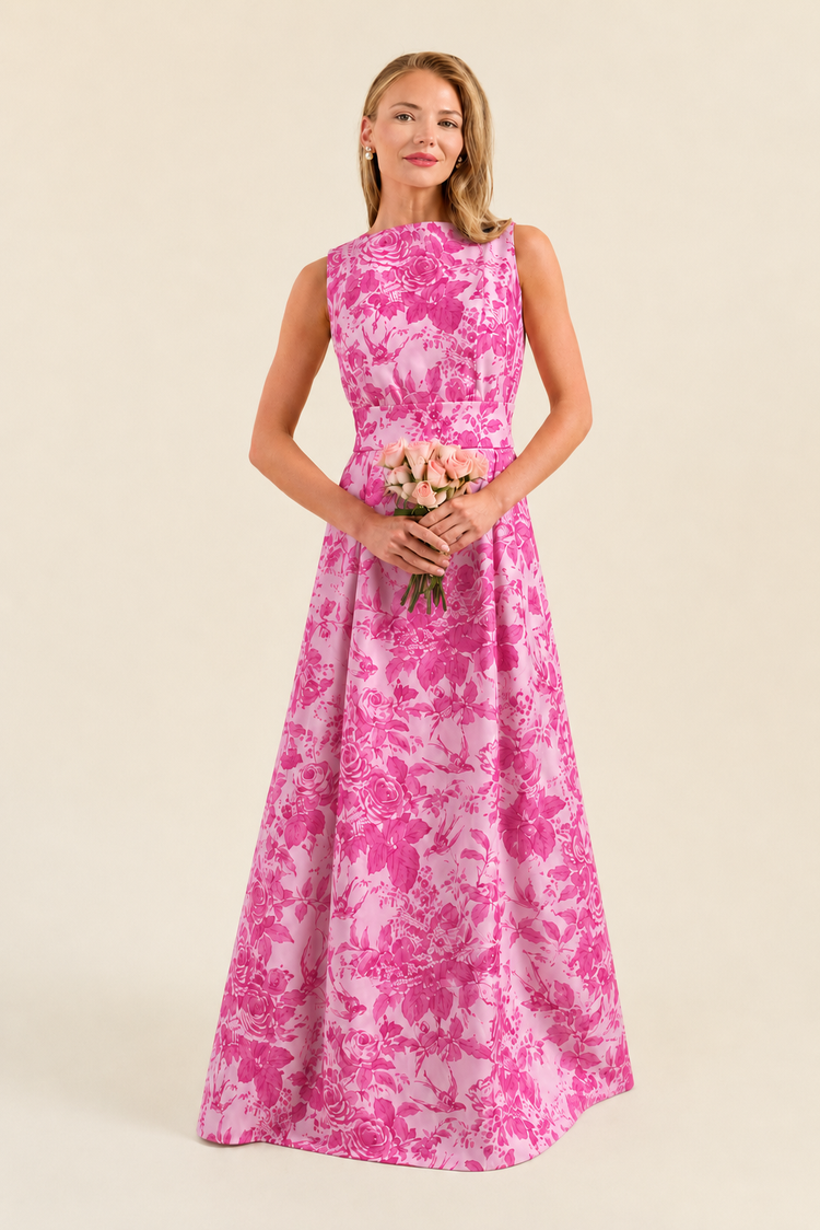 bridesmaid dress sabrina Bodice with Flute Skirt in Garden Flora Jacquard Color:M-Peach Pink On service linen_gift Striped Shirt