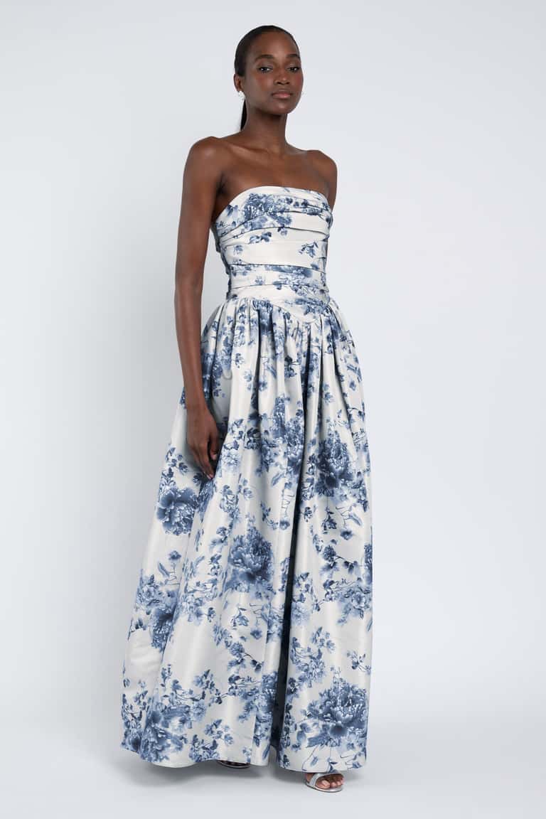 Jenny Yoo Bridesmaid Dress Scarlet Print Peony Garden Blue Multi