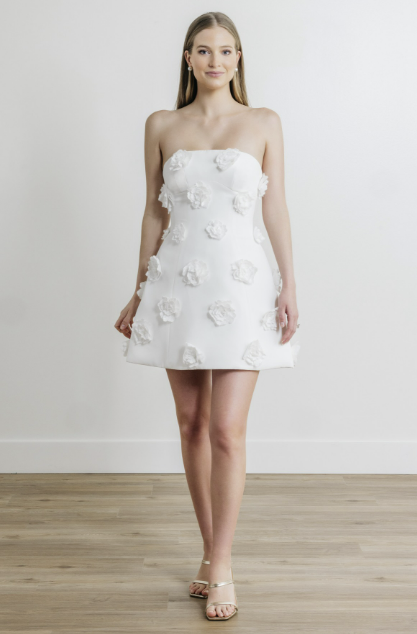 little white dress engagement party Zapaka Women Simple White Ruffled Chiffon Engagement Party Dress with Slit Rehearsal Dinner Dress, White / US4
