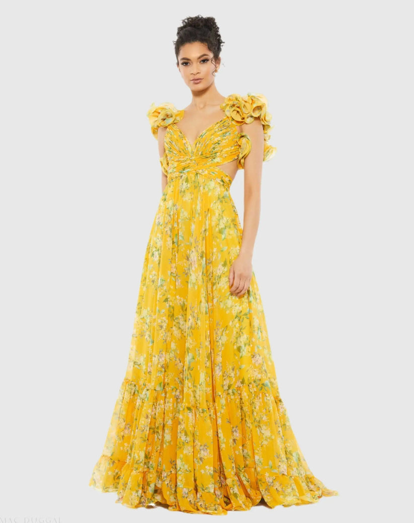 Mac Duggal Dress 67803 in Lemon Multi | Bella Bridesmaids Mac Duggal Dress 67803 in Lemon Multi | Bella Bridesmaids