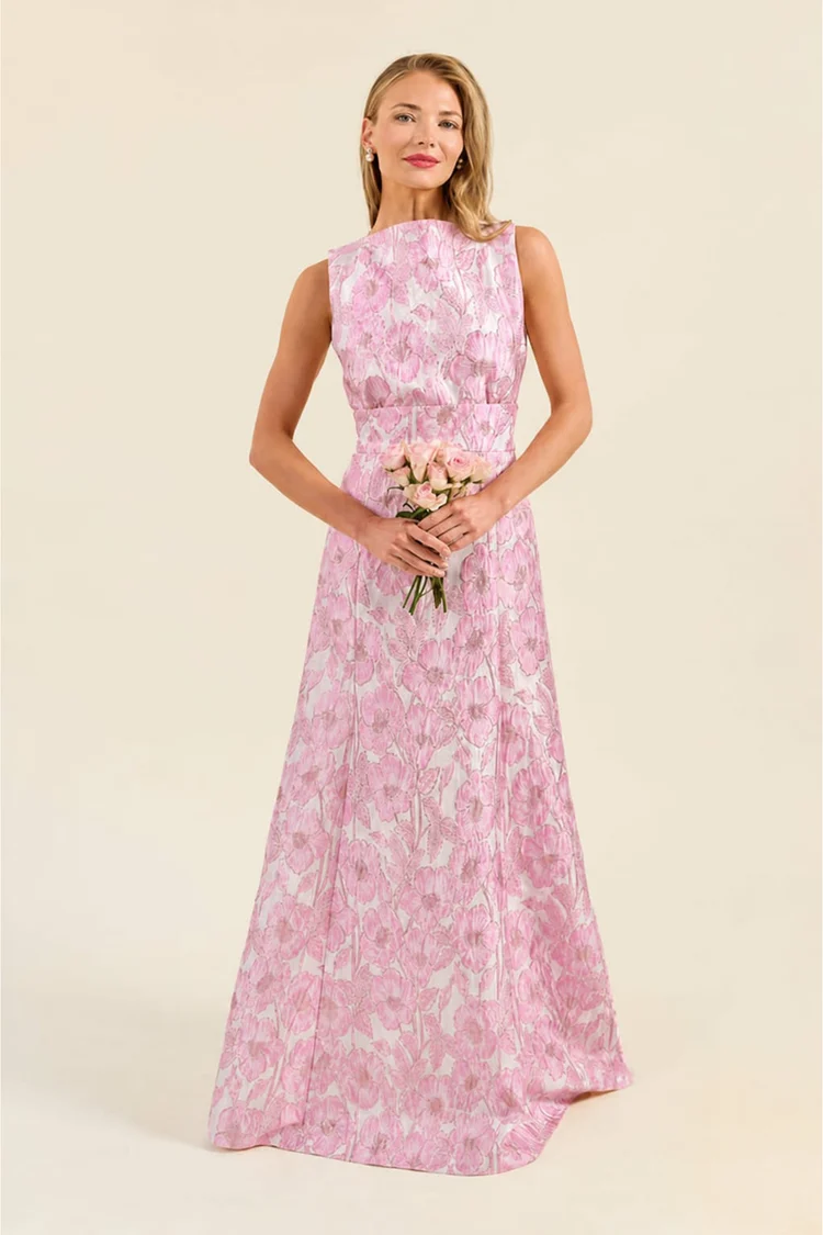bridesmaid sabrina dress Bodice with Trumpet Skirt in Metallic Floral Jacquard Crafted from high