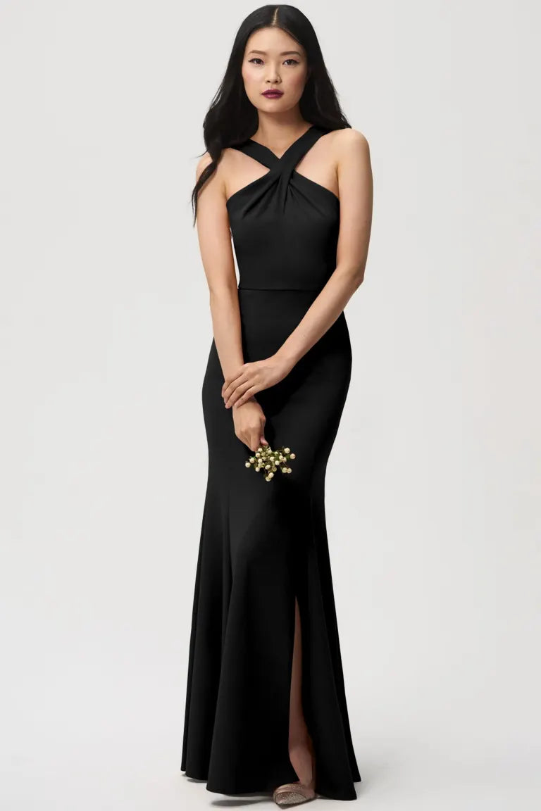 Jenny Yoo / Petal Satin Back Crepe Brenna bridesmaid Dress metallic outlets sleeveless 4