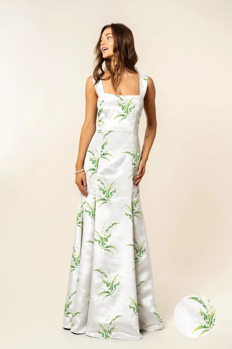 Beckett Bodice with Trumpet Skirt in Lily of the Valley Jacquard | Bella Bridesmaids Beckett Bodice with Trumpet Skirt in Lily of the Valley Jacquard | Bella Bridesmaids