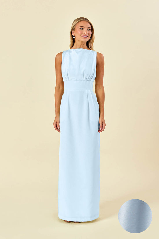 Sabrina Bodice with Straight Skirt in Shantung Wedgewood Sabrina Bodice with Straight Skirt in Shantung Wedgewood