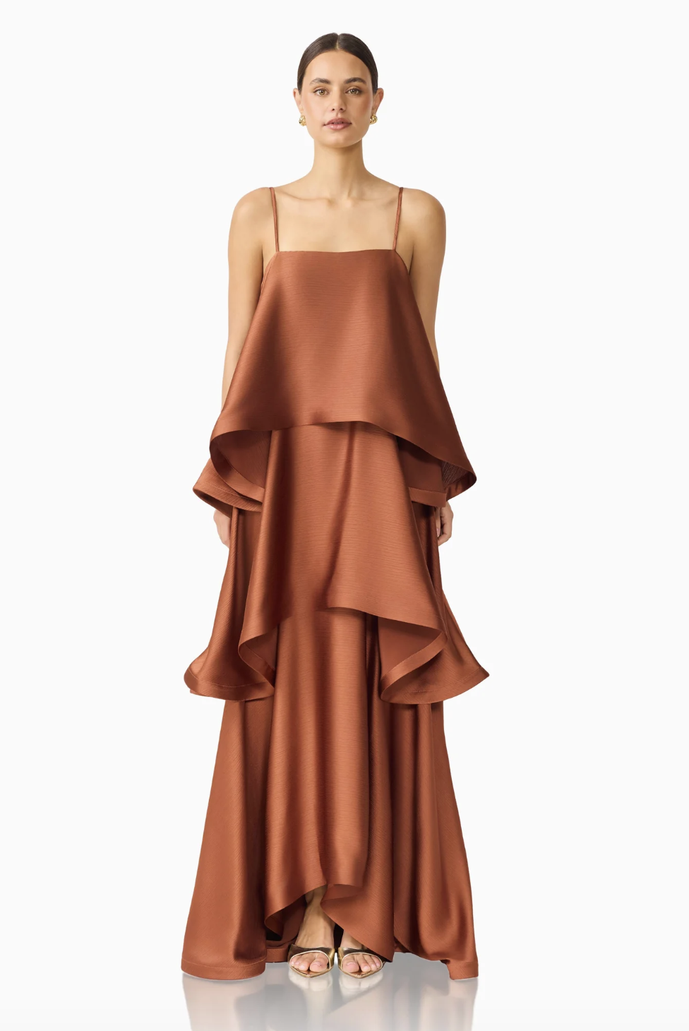 Tilly Tiered Maxi Dress - Chestnut Brown - M