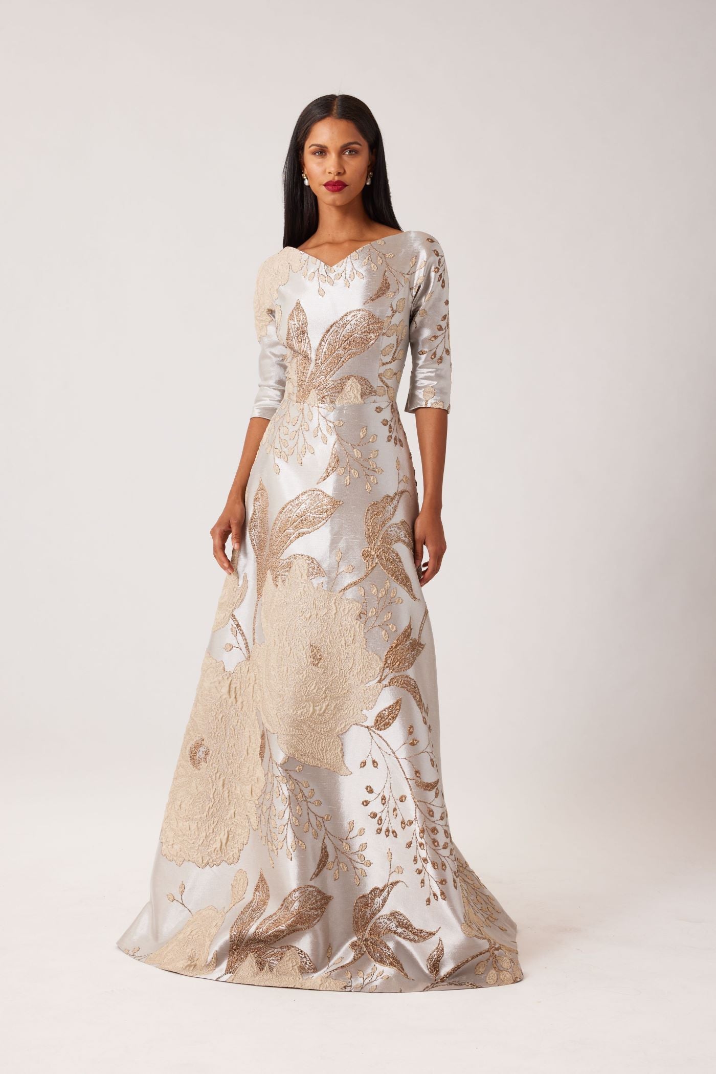 Teri Jon Metallic Jacquard A-Line Evening Gown Size 8
