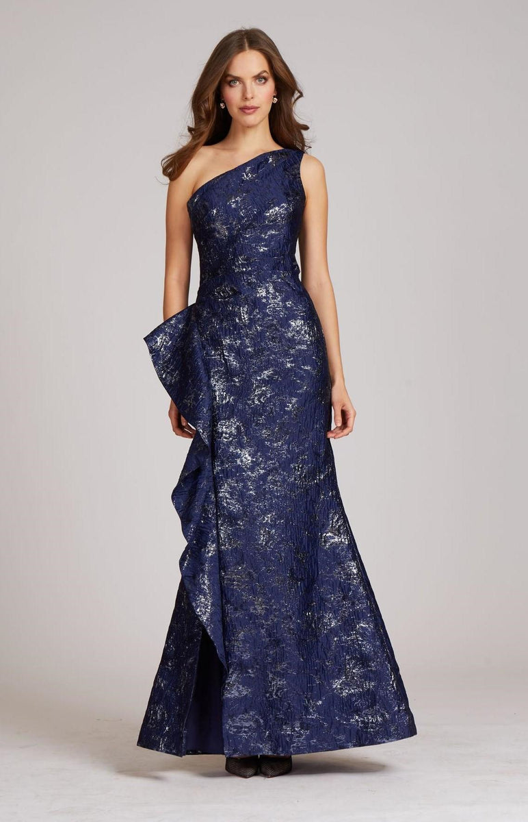 teri jon black evening dress Teri Jon Jacquard Off The Shoulder Portrait Column Gown Size 0