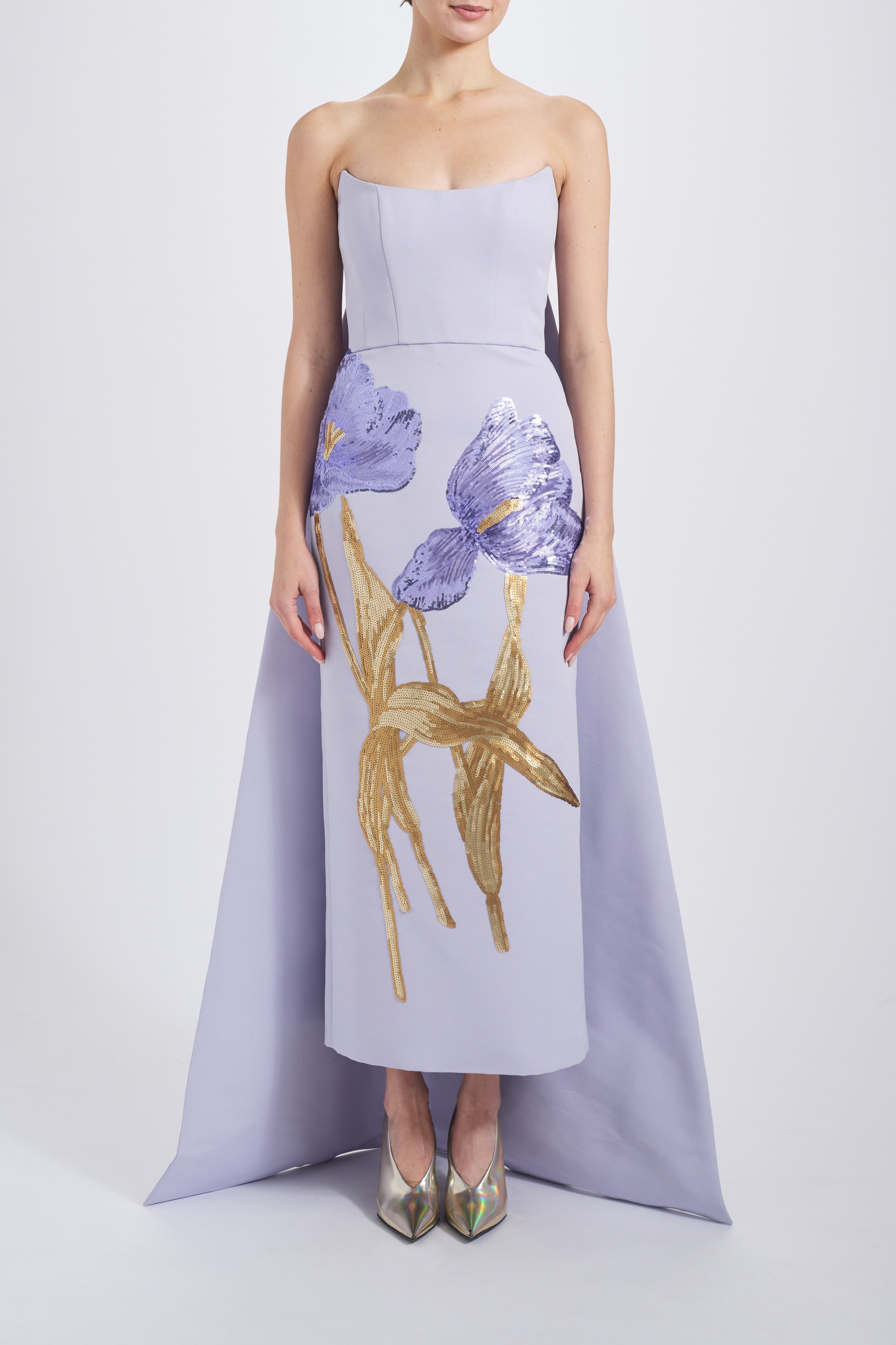 belisas formal dresses Amsale Evening Sequin Applique Column Dress P814A in Lilac Belisa bridal