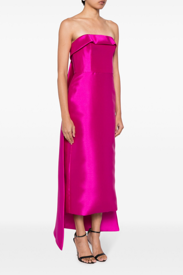 Amsale Evening Tea Length Dress with Watteau P623 Black