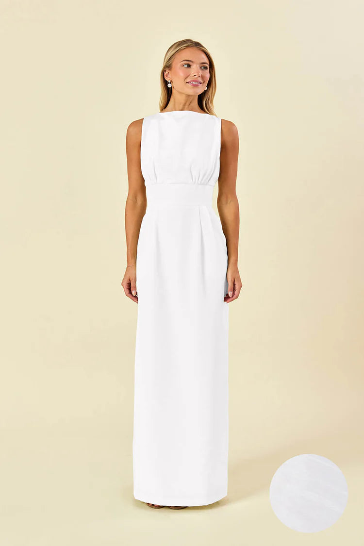 Sabrina Bodice with Straight Skirt in Shantung White