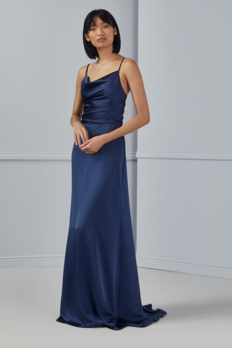 amsale dove bridesmaid dress Cody GB165S The shirred skirt highlights