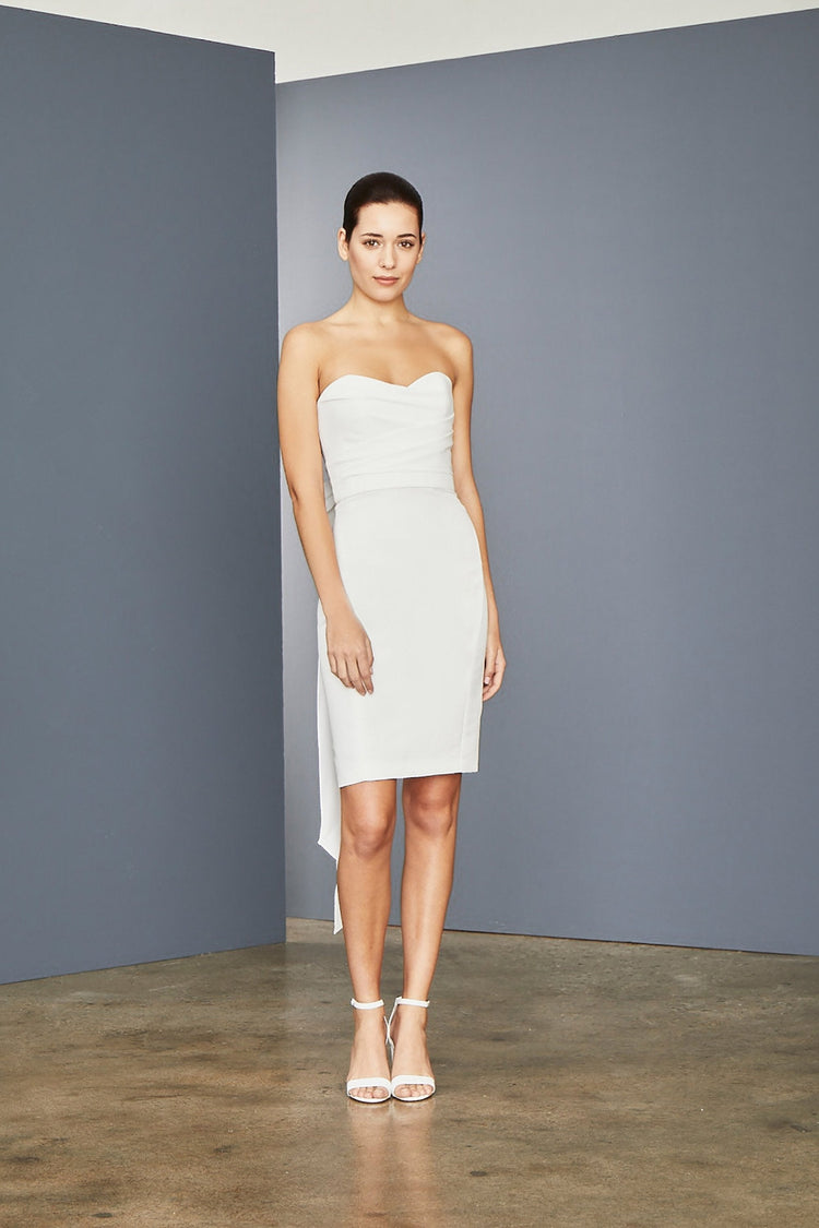 White Strapless Knee Length Dress