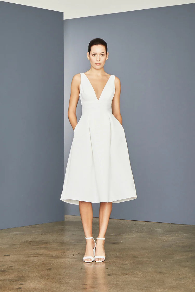 amsale faille deep v-neck dress Isolde  Amsale