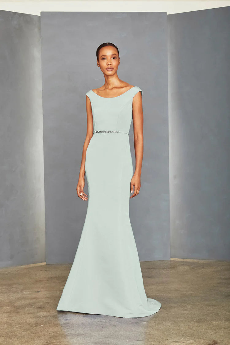 Amsale Little White Dress P351A Bateau Neck Gown