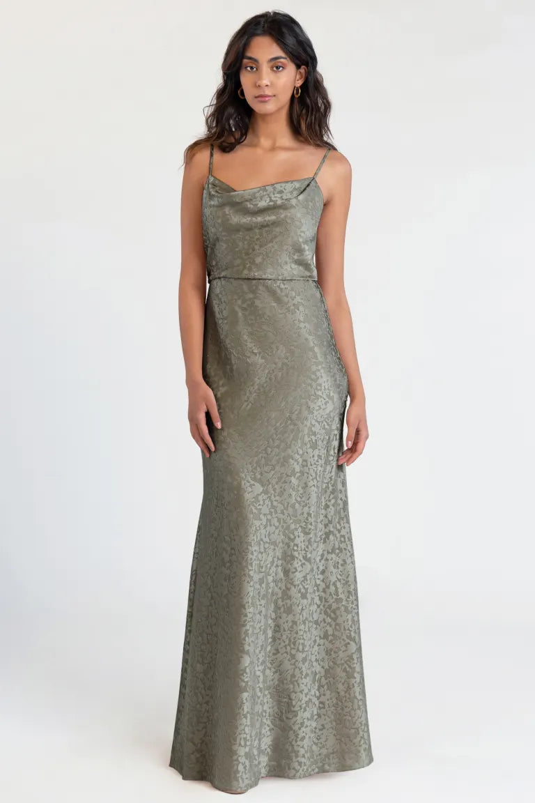 jenny yoo gemma maxi dress Jenny Yoo Bridesmaid Dress Dahlia Gemma Satin Moss