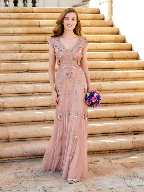 Wedding Dress Adrianna Papell Short Sleeve Beaded Dress Fitted Cap