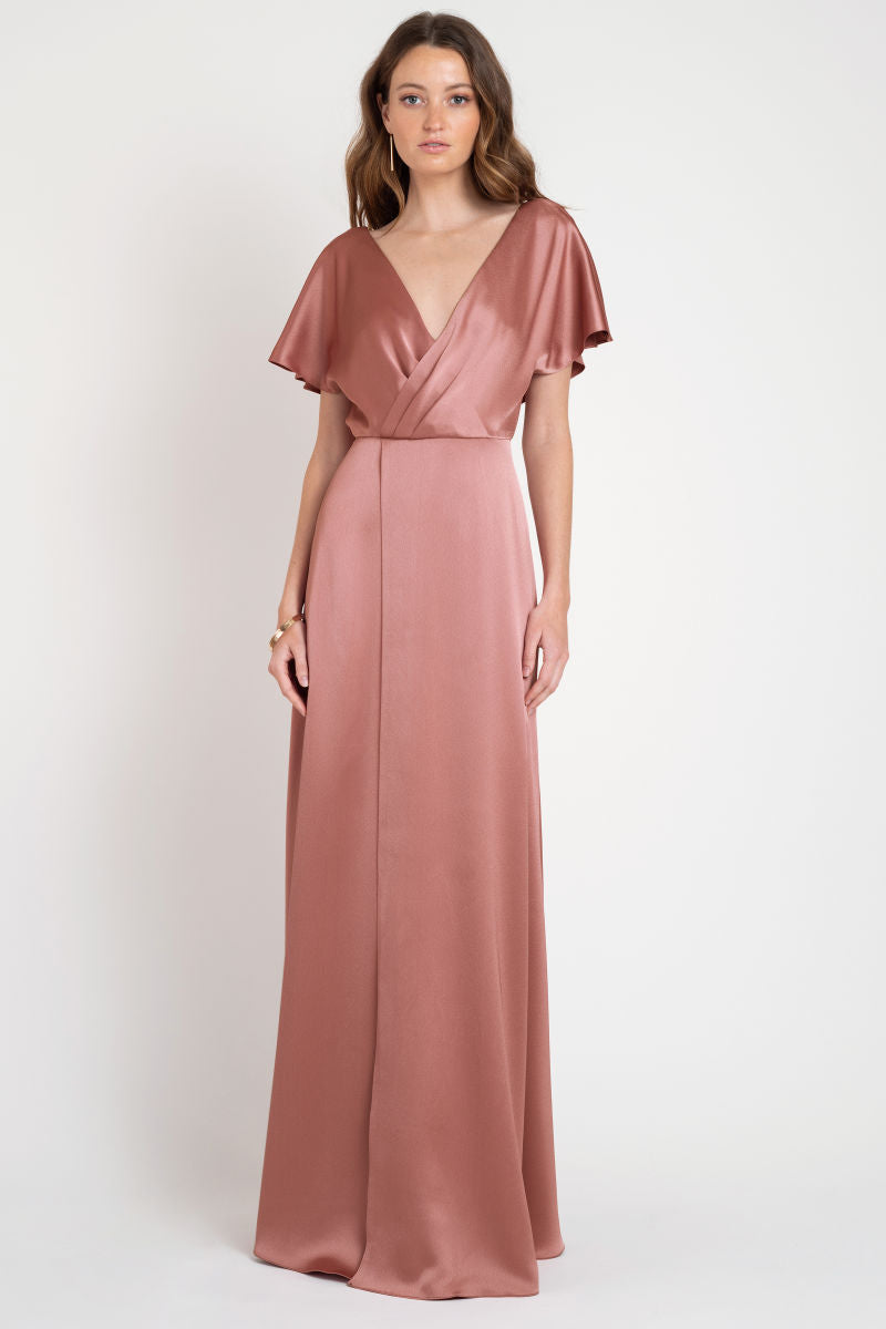 Elegant Deep V Neck Tulle bridesmaid dress-Canyon Rose
