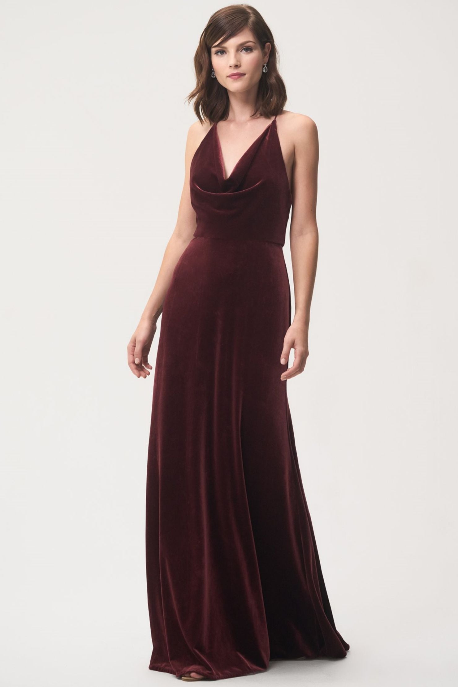 velvet bridesmaid dresses jenny yoo Sullivan Cowl Neck Gown Dark Berry length 62in / 158cm Fashion Wedding Dress black homecoming dresses sparkly Select Pant Size:32W