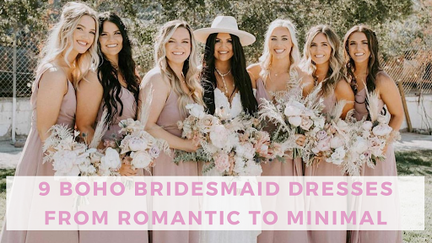 Happy Bridesmaids in Boho Dresses with the Bride