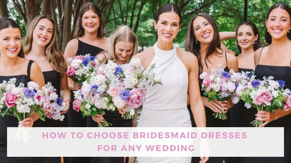 smiling bride with her wedding party